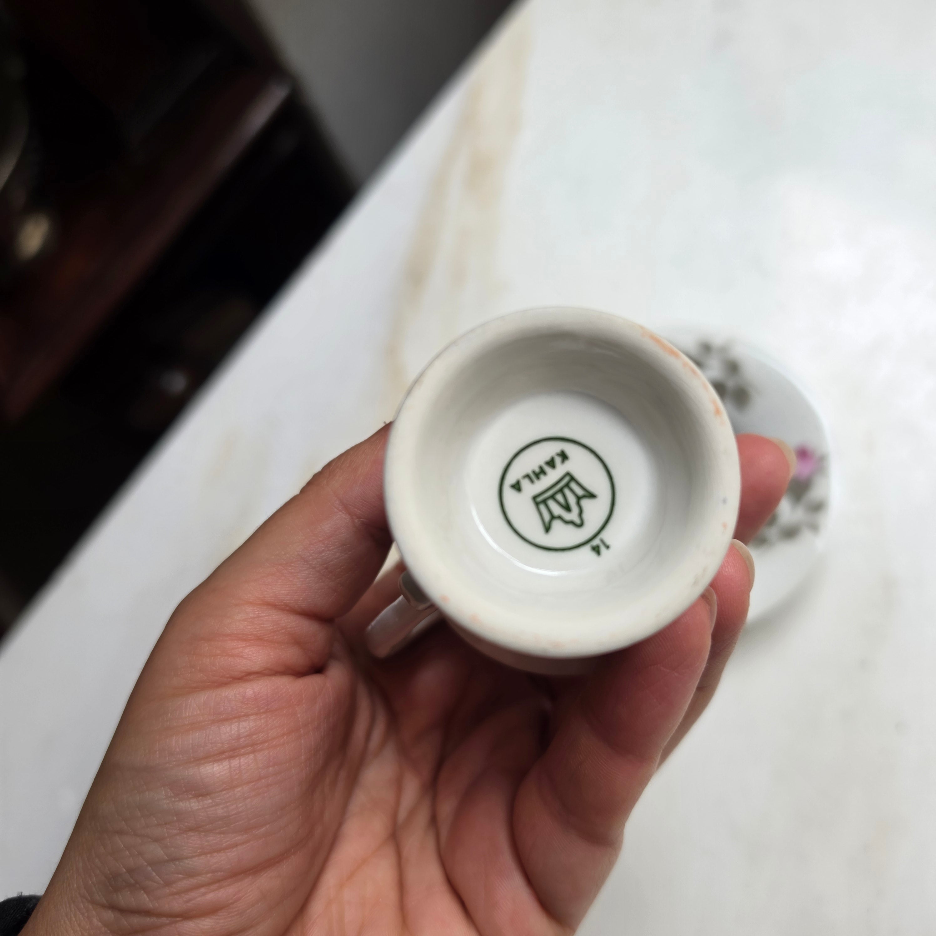 Vintage Kahla Mokkatasse mit Untertasse – Feines Porzellan mit Rosa Rosendekor