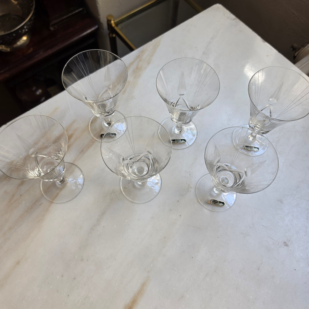 6x Vintage Kristall Likörgläser – Handgeschliffene Aperitifgläser um 1950/60 - Mid-Century Modern