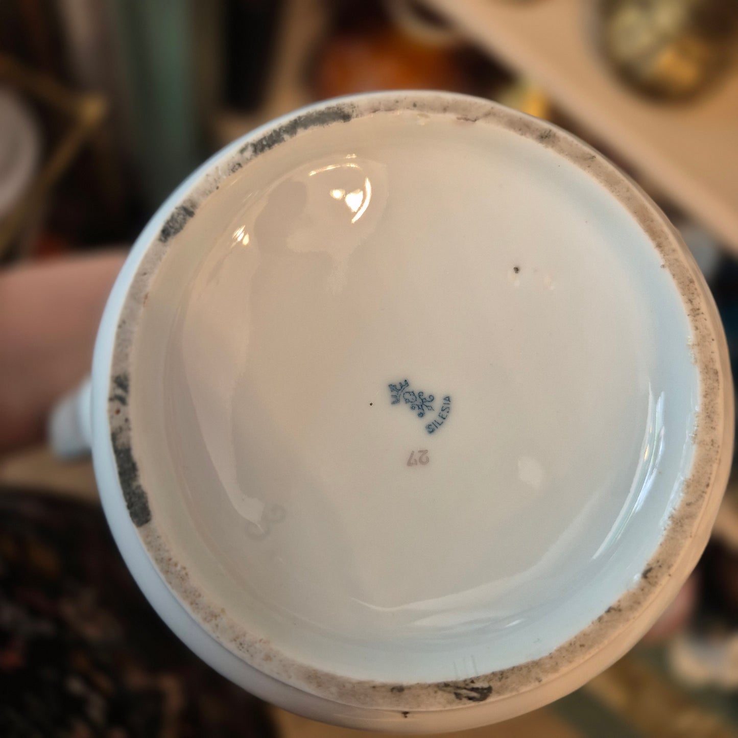 Alte große Kaffeekanne Vintage Silesia Porzellan weiß gold schwarz