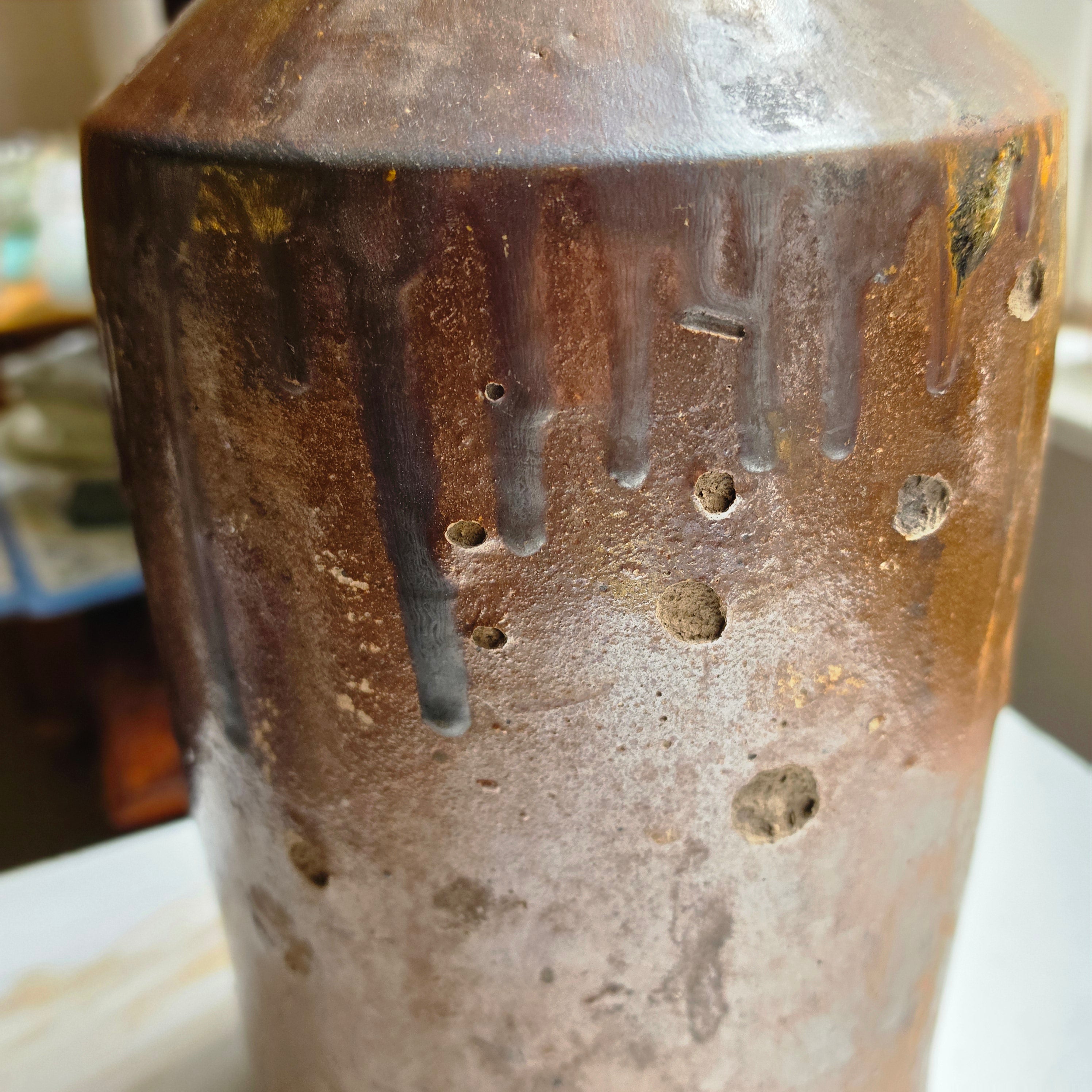 Alte Steingut-Flasche - Vase (groß) - Uriges Tongefäß mit toller Glasur