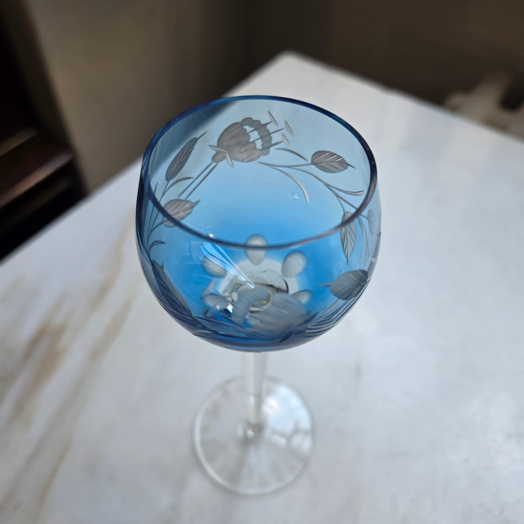 Edles Vintage Römer-Glas aus Kristall - Handgeschliffen in Blau & Transparent - Eleganter Stil-Pokal