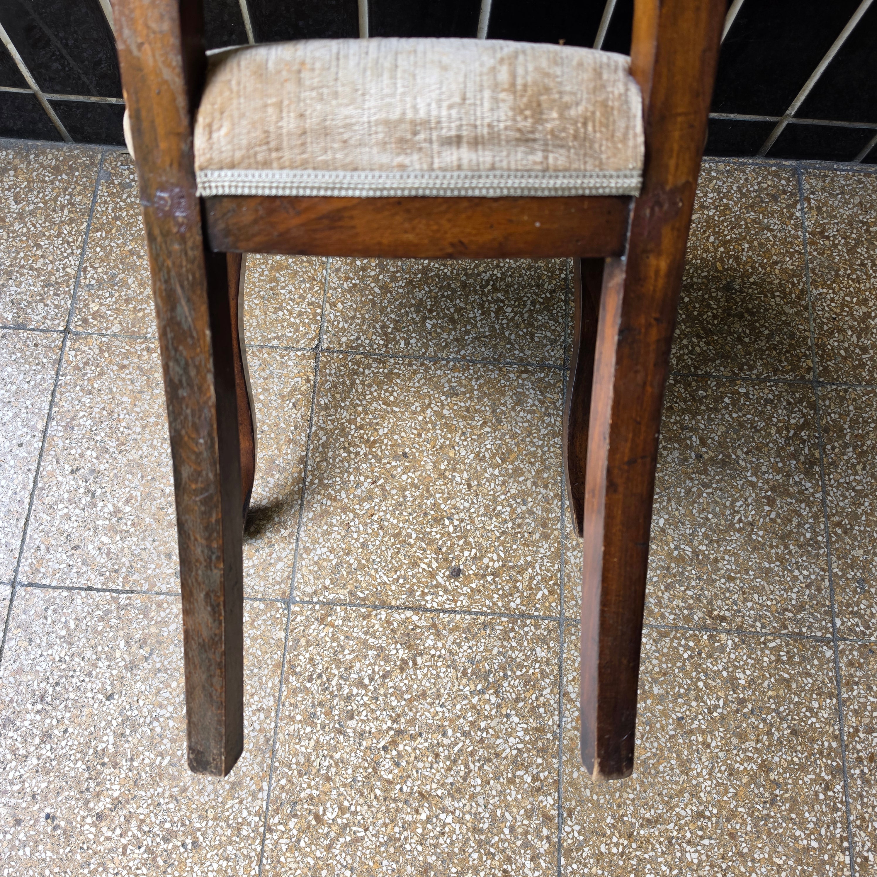 Antiker gepolsterter Stuhl im Rokoko-Chippendale-Stil - beiger Polsterbezug - Eiche Vollholz
