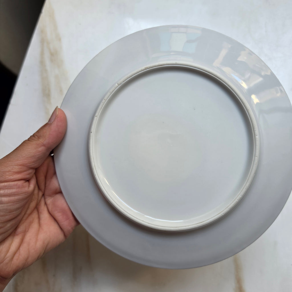 Klassischer Porzellanteller mit Strohmuster / Zwiebelmuster-Dekor – Blau-Weiß Fine China