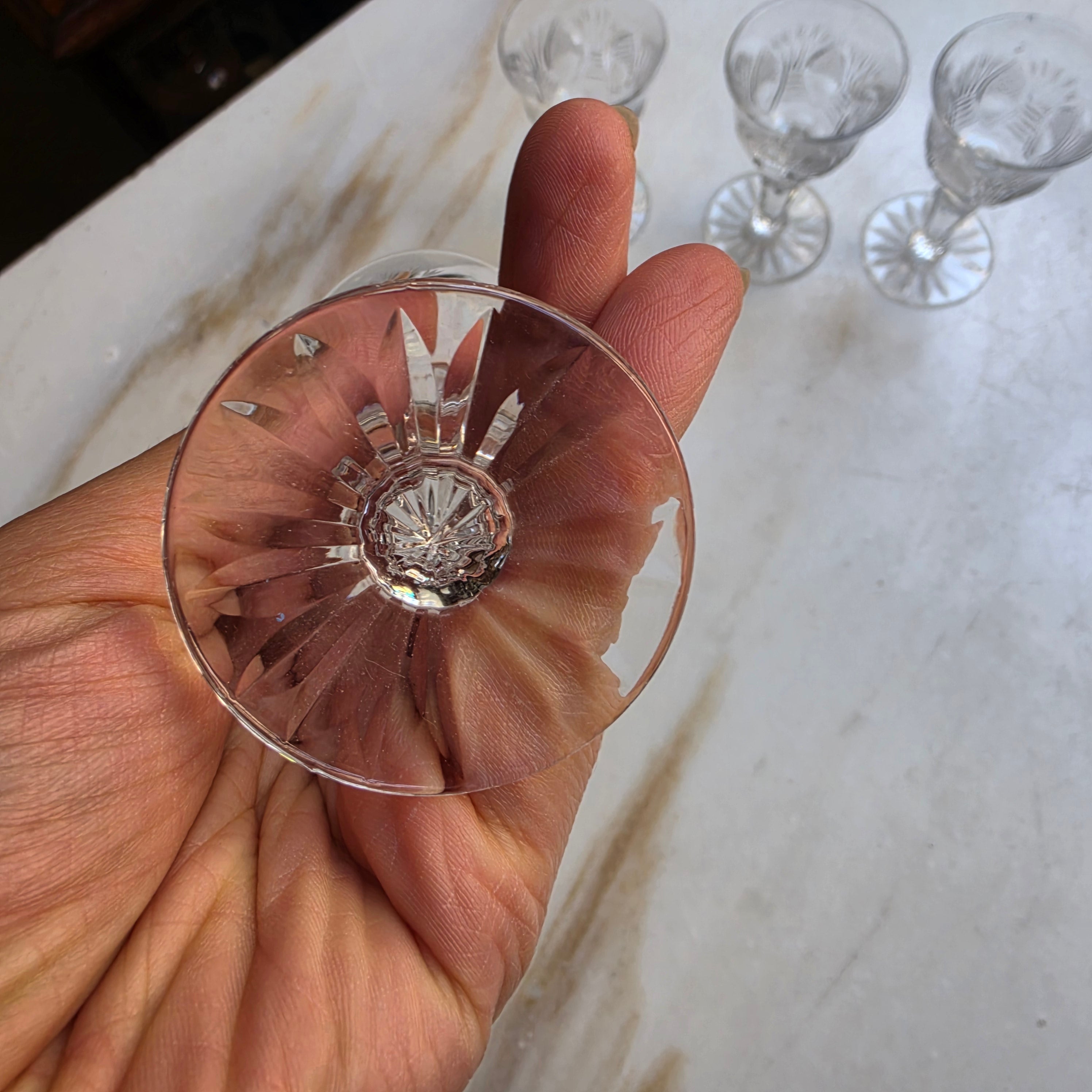 4x Vintage Kristall Schnaps Likör Wein Gläser Mid-Century Cocktail Bar klein