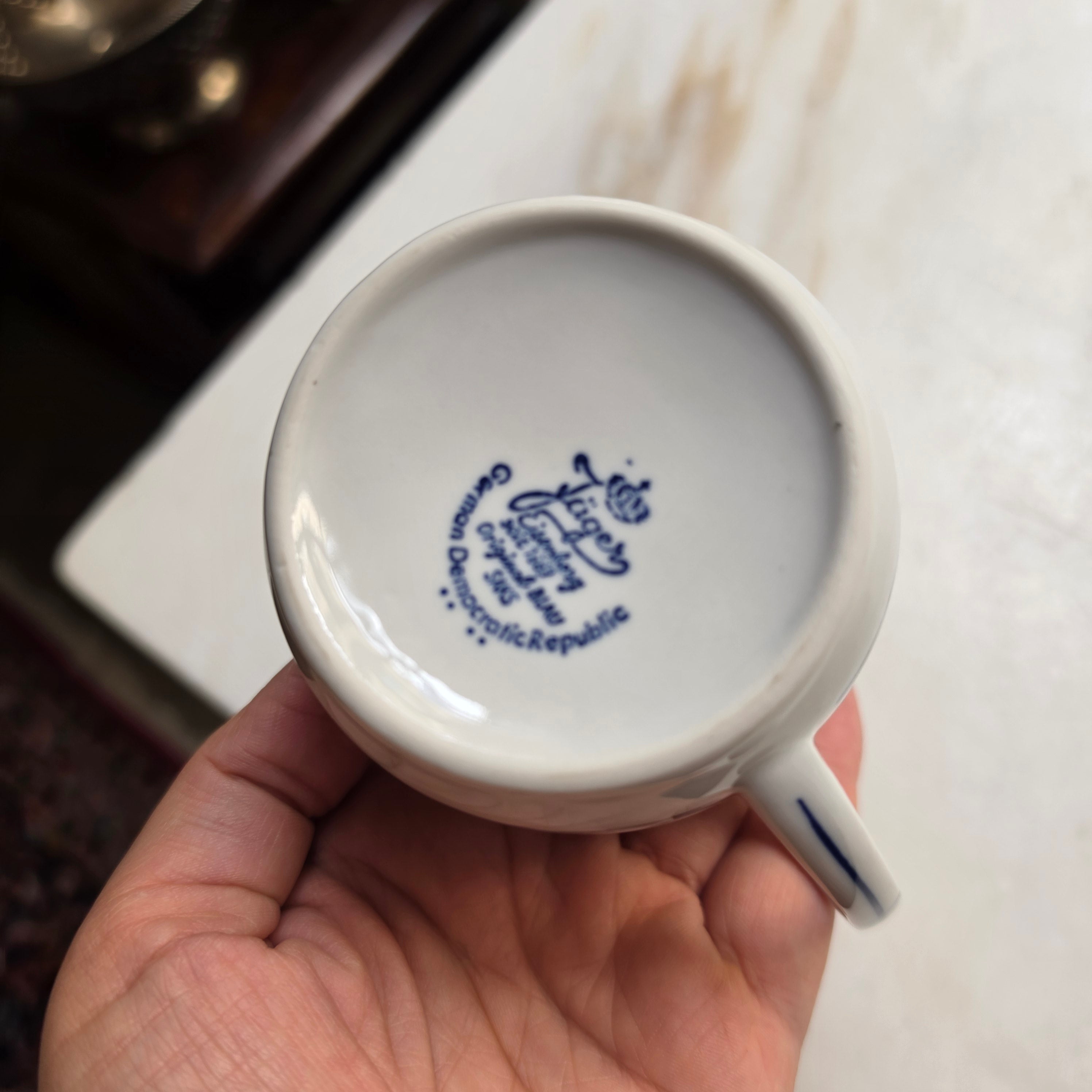 Altes Milchkännchen Sahnekännchen Blau Saks Strohblume Vintage DDR