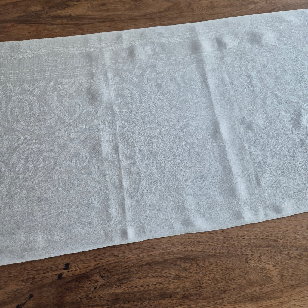 Antikes Jugendstil Küchen-&Geschirrtuch weiß Damast Baumwolle 108x47cm Ornamente