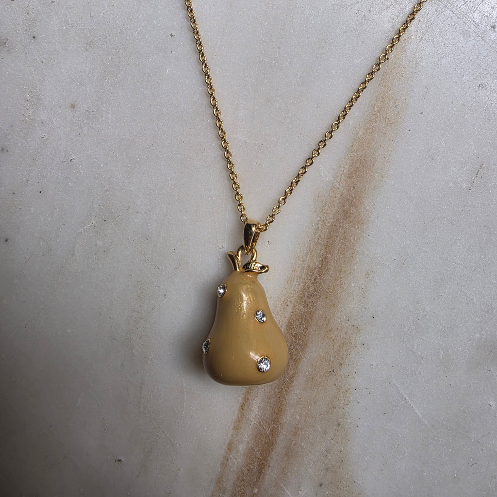 🍐 Vintage-Halskette mit charmantem Birnen-Anhänger & Strass 🌟