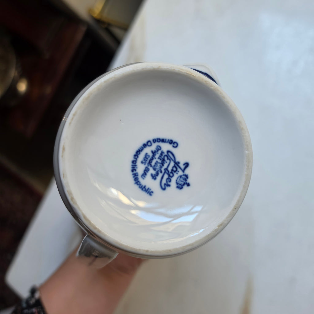 Vintage Jäger Eisenberg  Strohblume Kaffeekanne Kanne Tee Vintage blau weiß