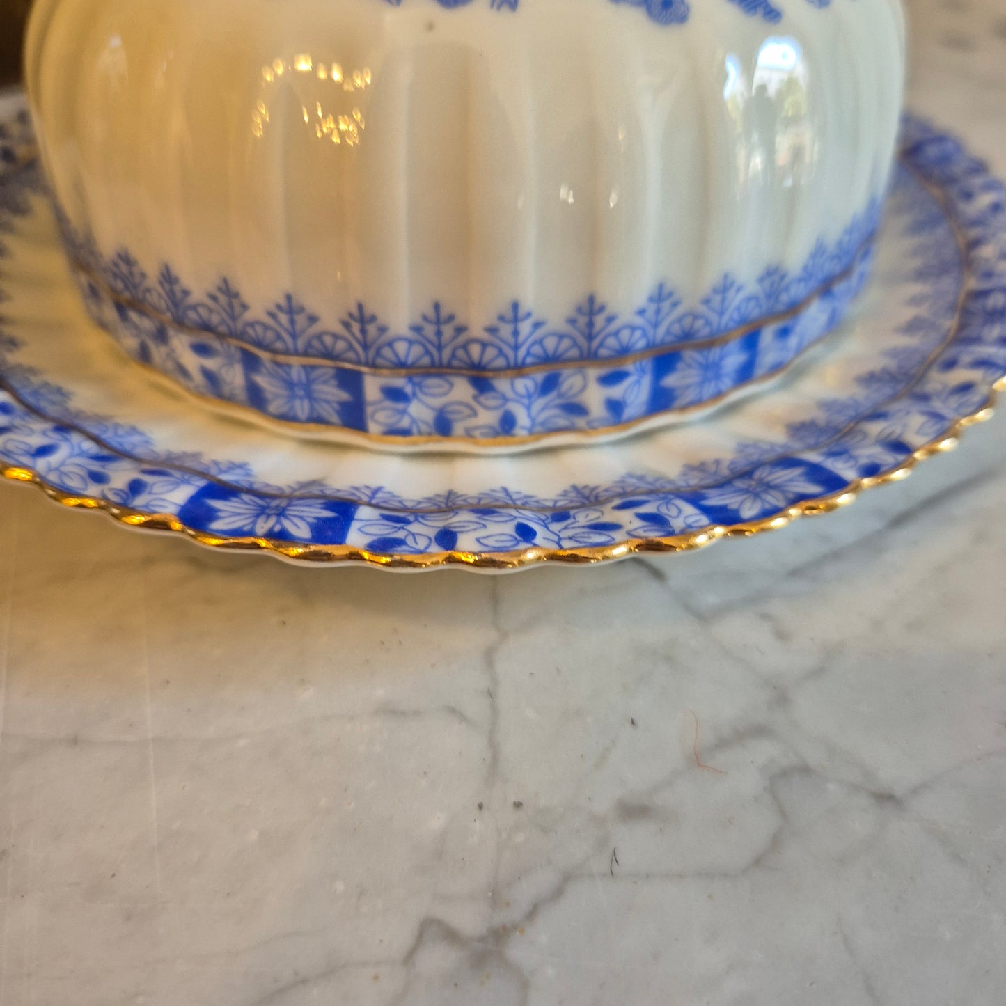 Antike Porzellan Butterdose Echt Tuppack China Blau Tiefenfurt Blau Weiß