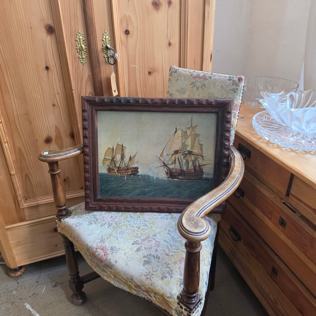 Vintage Maritimes Bild im Holzrahmen – Historische Seeschlacht mit Segelschiffen („Made in Spain“)