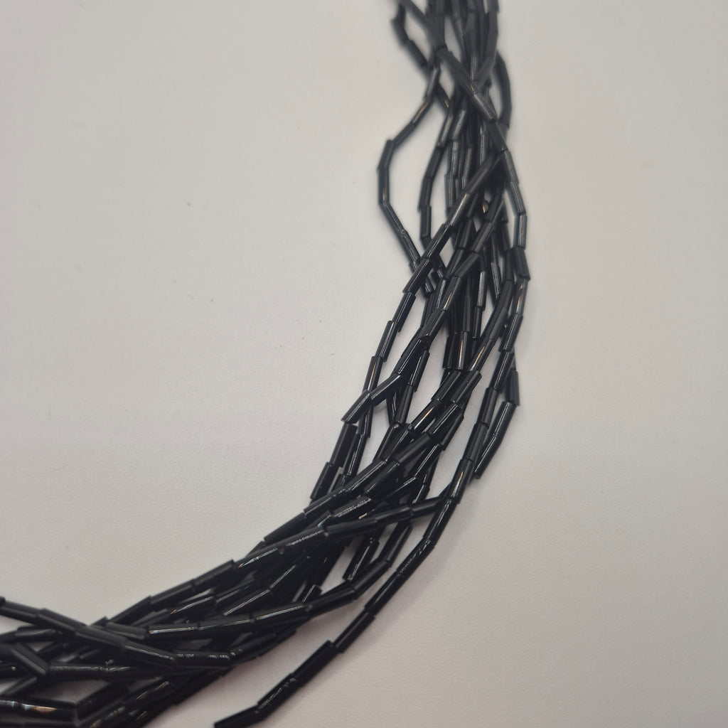 Vintage Statement-Kette | Schwarze Glasperlen | Mehrreihig
