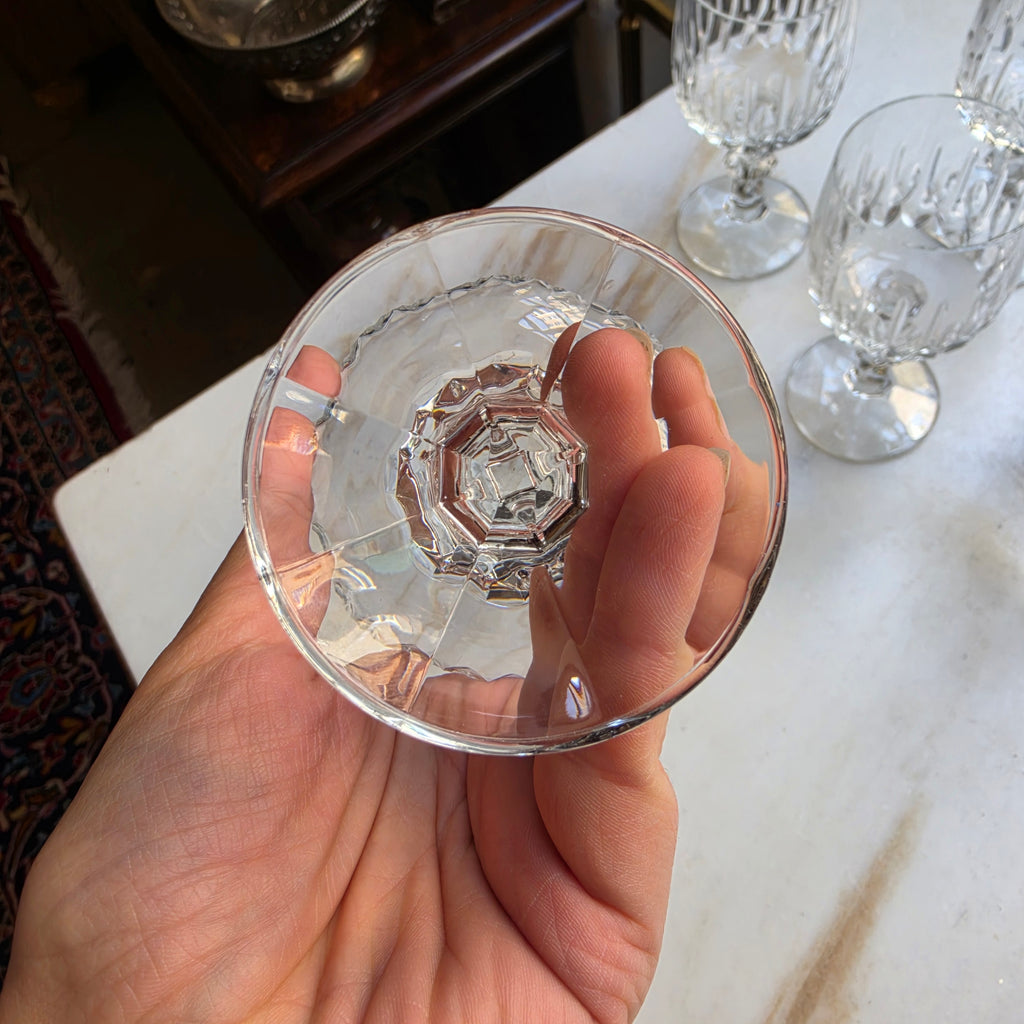 6x Vintage Kristall Likörgläser – Edler Lanzettschliff & Doppel-Nodus-Stiel - Südweingläser