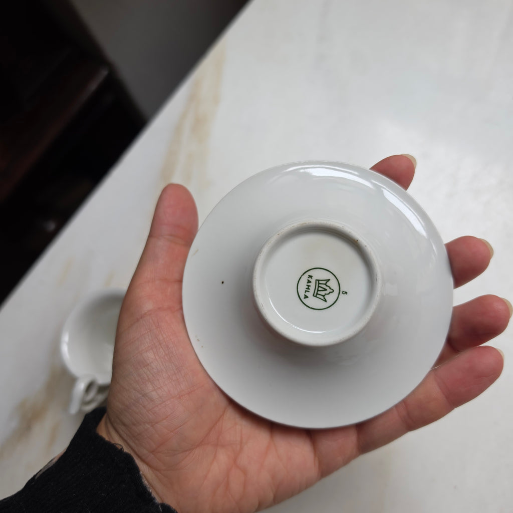 Vintage Kahla Mokkatasse mit Untertasse – Feines Porzellan mit Rosa Rosendekor