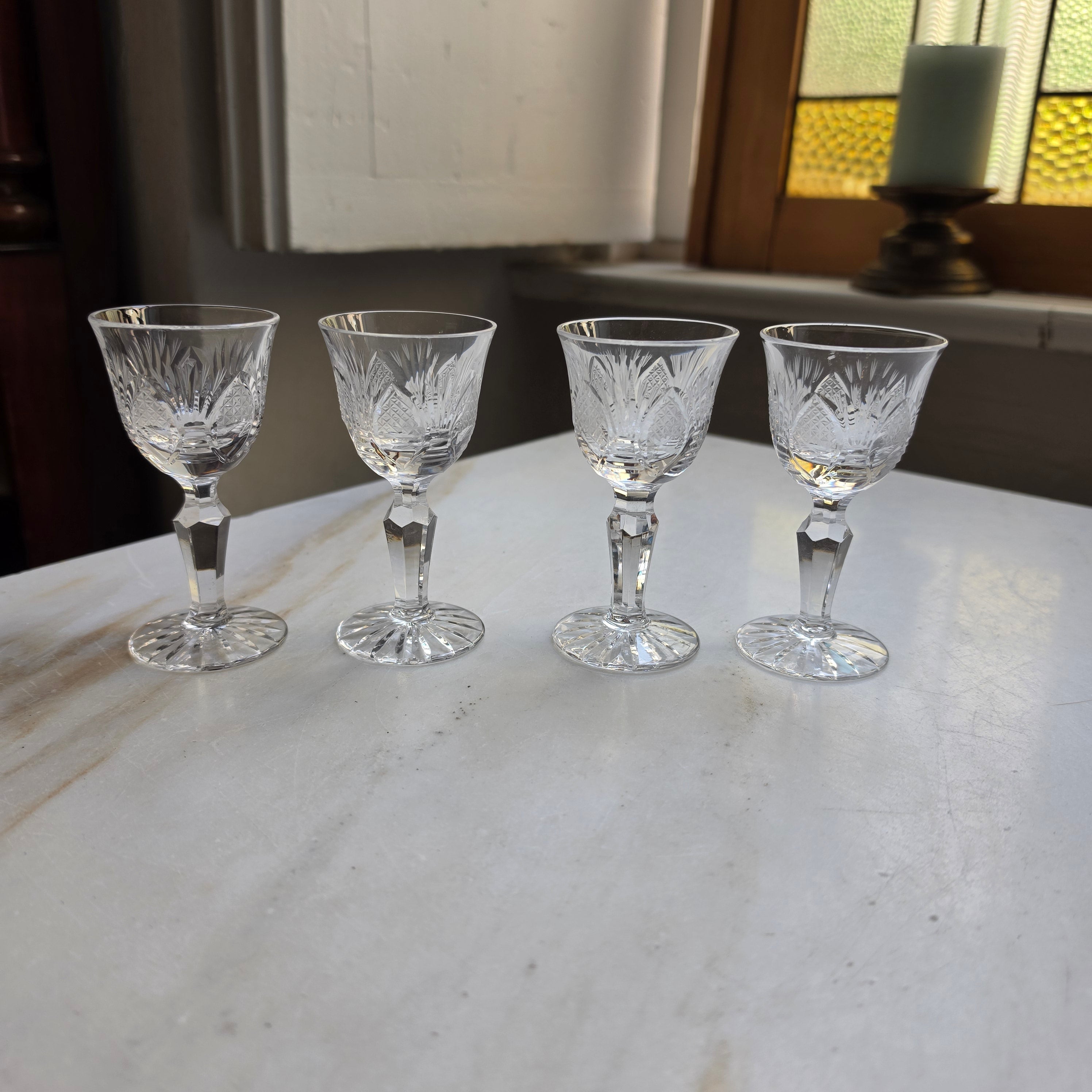 4x Vintage Kristall Schnaps Likör Wein Gläser Mid-Century Cocktail Bar klein