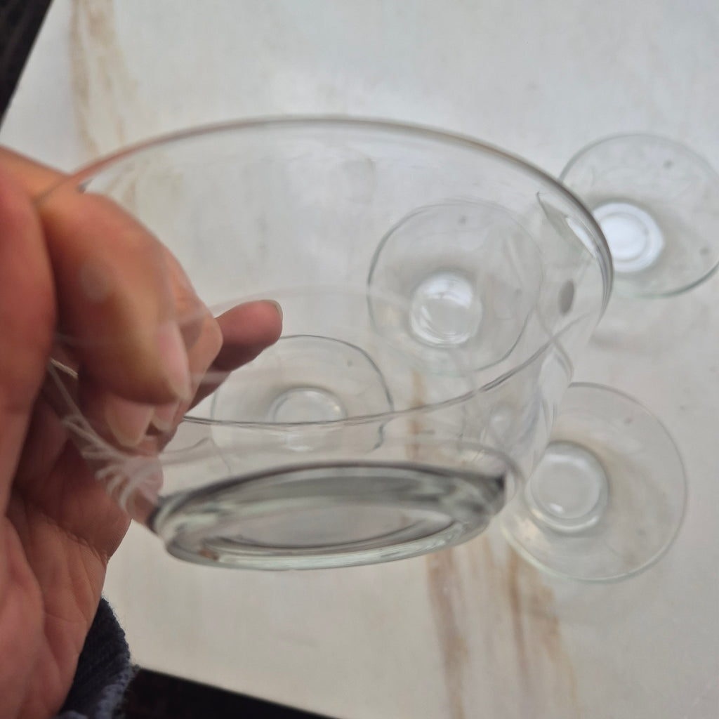 5x Vintage Glasschalen zum Servieren - kleine Schälchen - mit geschliffenem Motiv