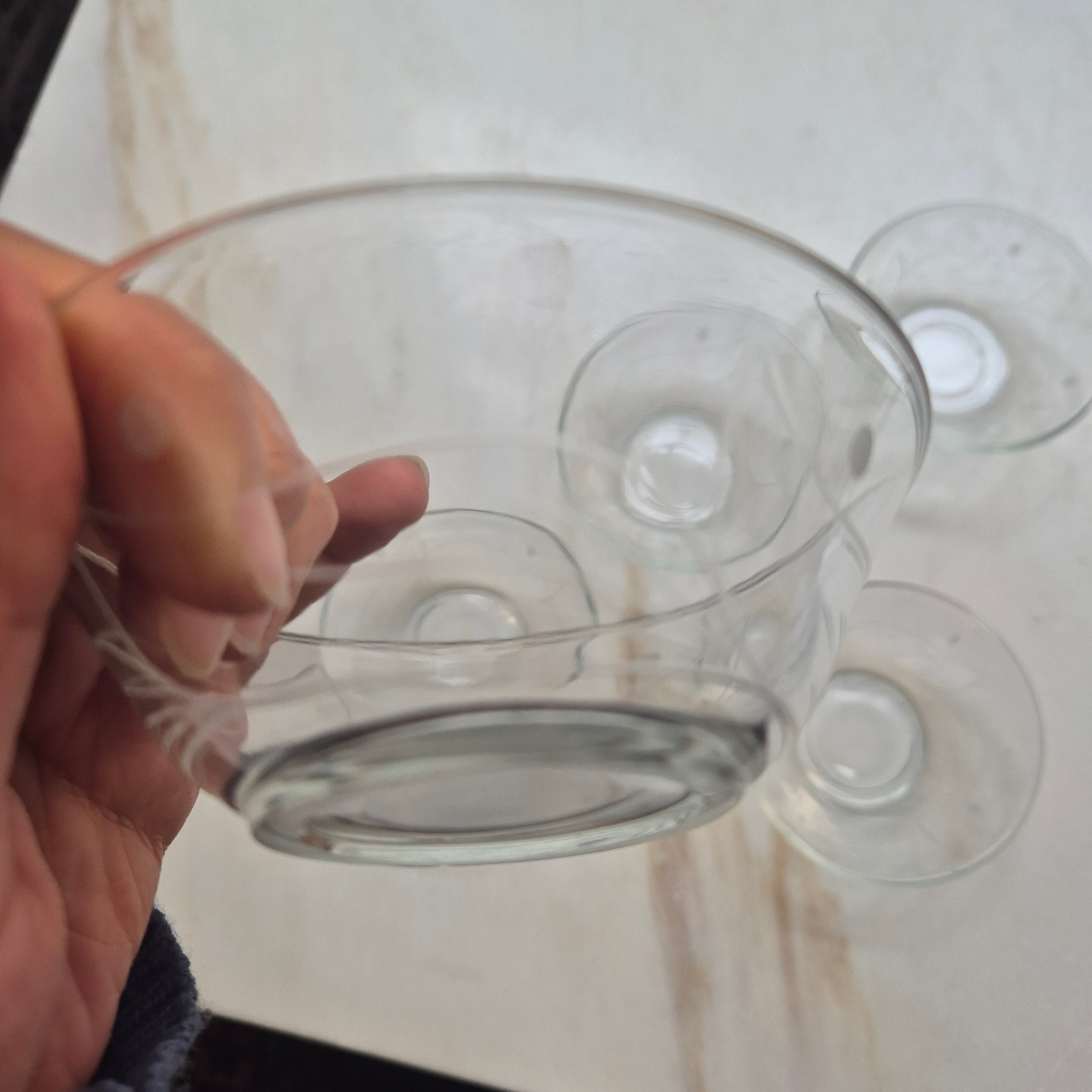 5x Vintage Glasschalen zum Servieren - kleine Schälchen - mit geschliffenem Motiv