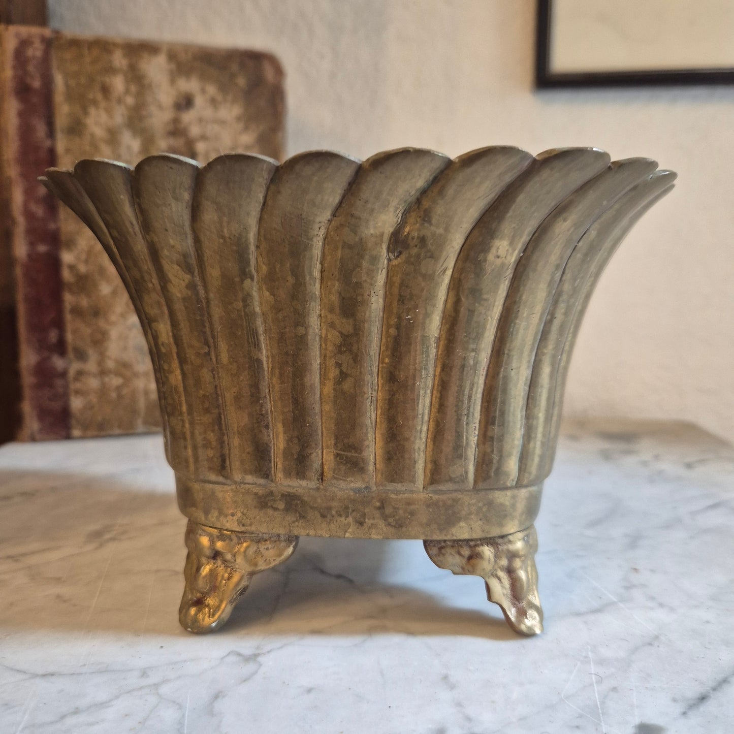 Alter Vintage Messing Übertopf Topf mit Patina