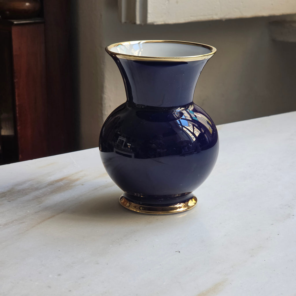 Vintage KPM Royal Porzellan Bavaria Vase – Echt Cobalt & Golddekor (Rose)