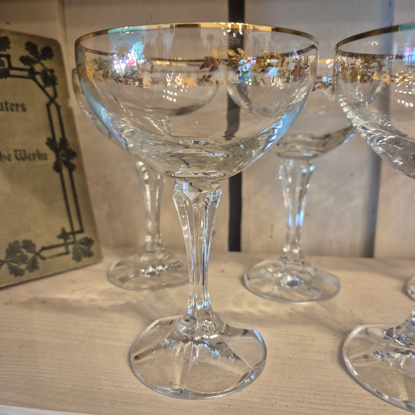 5x alte 60er Jahre Weingläser goldrand transparent zeitlos schön!