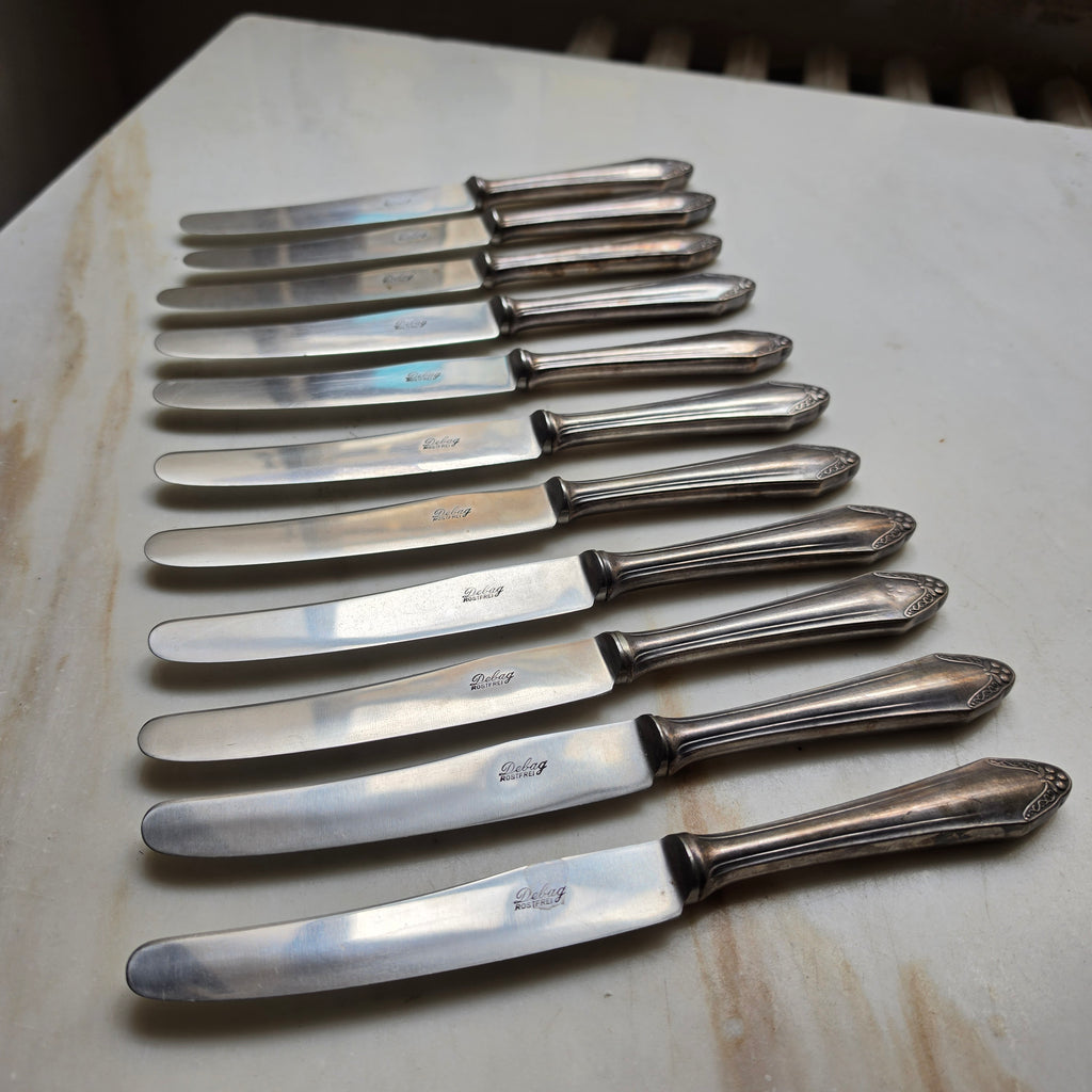 11x Antike Debag Rostfrei Messer sehr lang 40er Jahre versilbert 90 - zum aufpolieren!