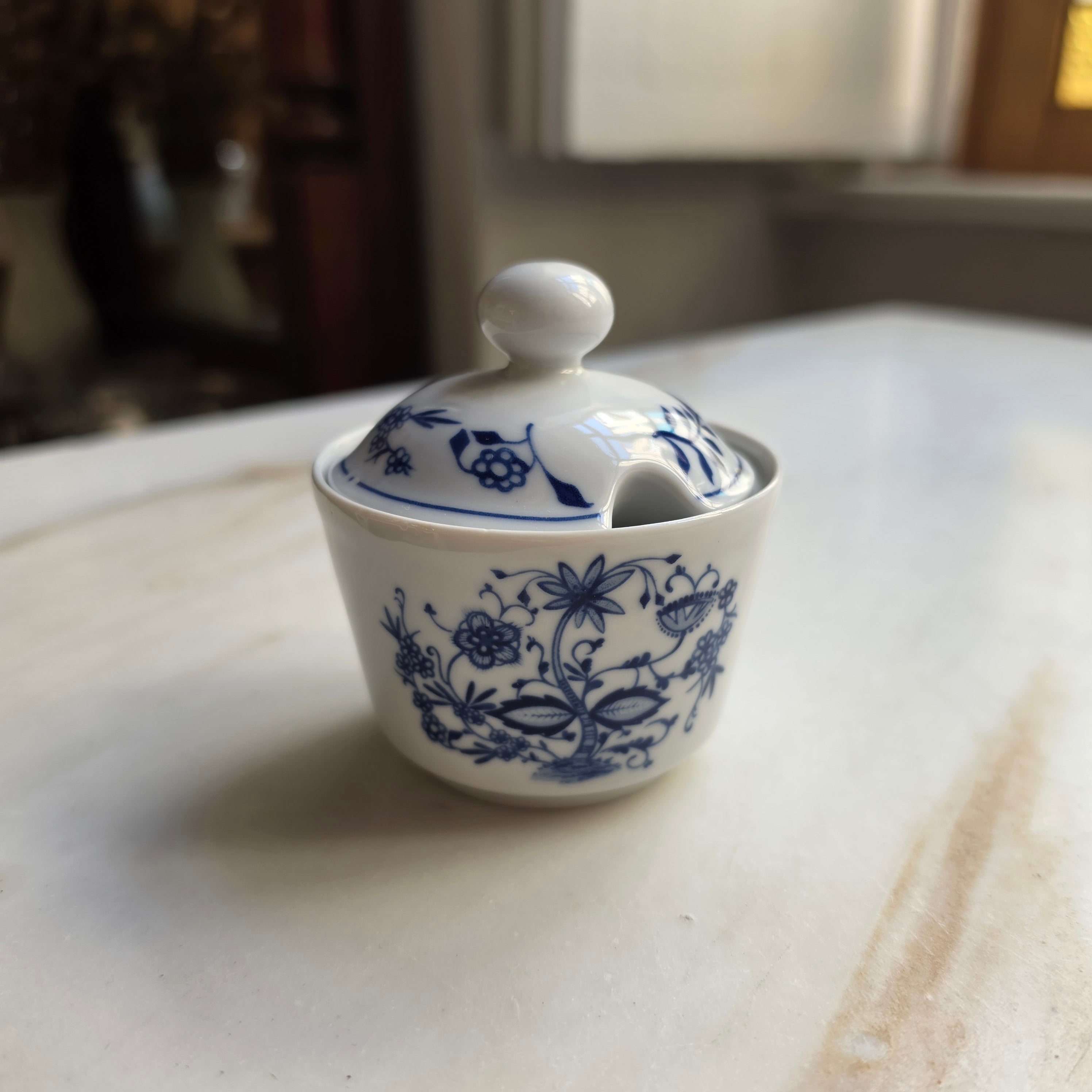 Vintage Zuckerdose von Kahla Gdr  Zweibelmuster blau weiß Porzellan