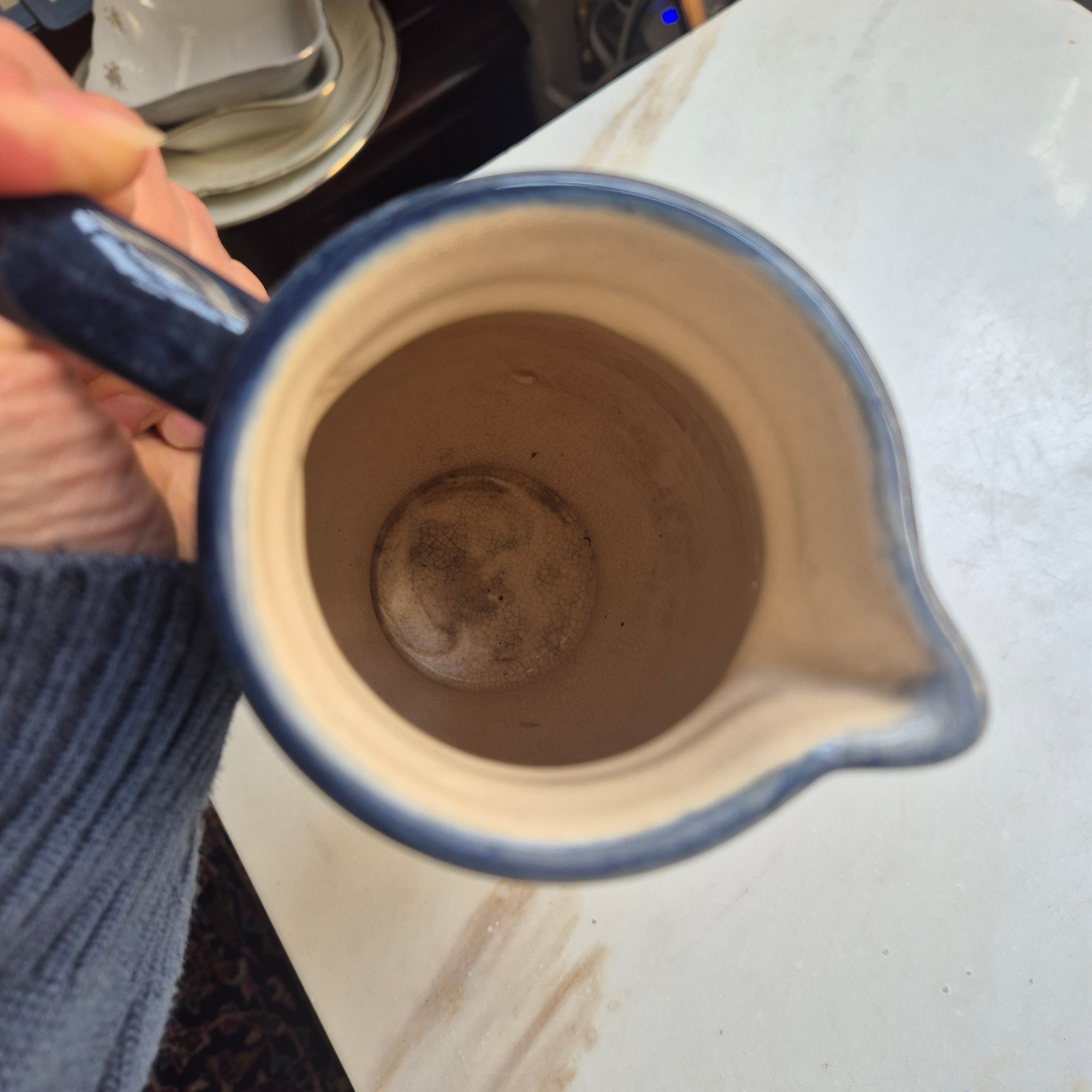 60er Jahre Midcentury Krug Vase blau mit Henkel alt