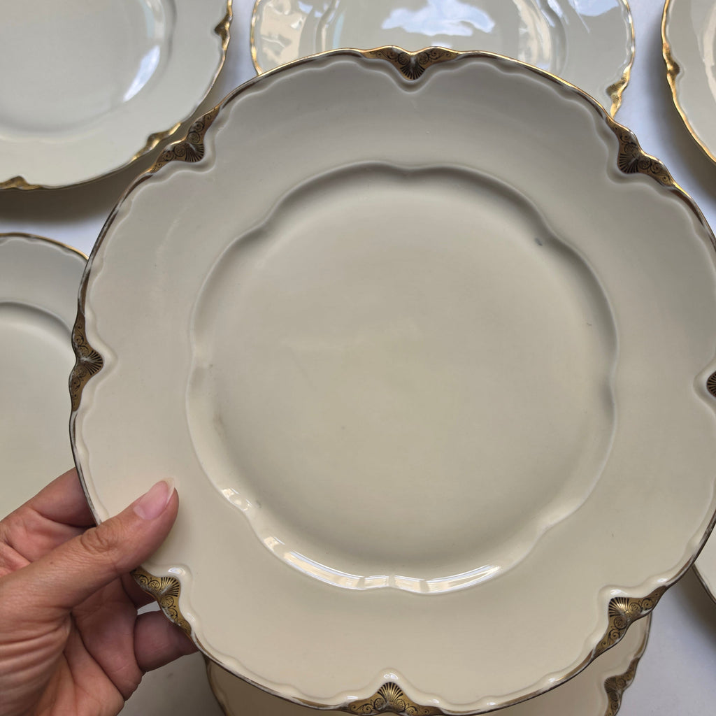Antike Schönwald Porzellan-Essteller mit Goldrand & Muschelrelief (9er-Set) – Elfenbein/Creme (Kopie)