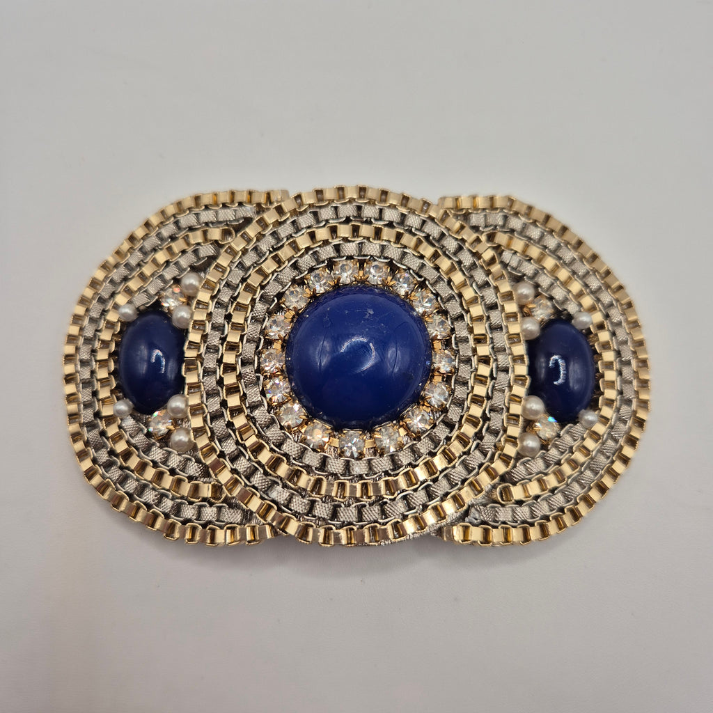 Vintage Gürtelschnalle Trachtenschnalle Taillengürtel 80er Handmade silber blau