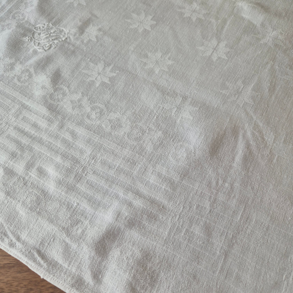 Antike Jugendstil Serviette/Mitteldecke weiß 69x63cm Damast Monogram M.B.