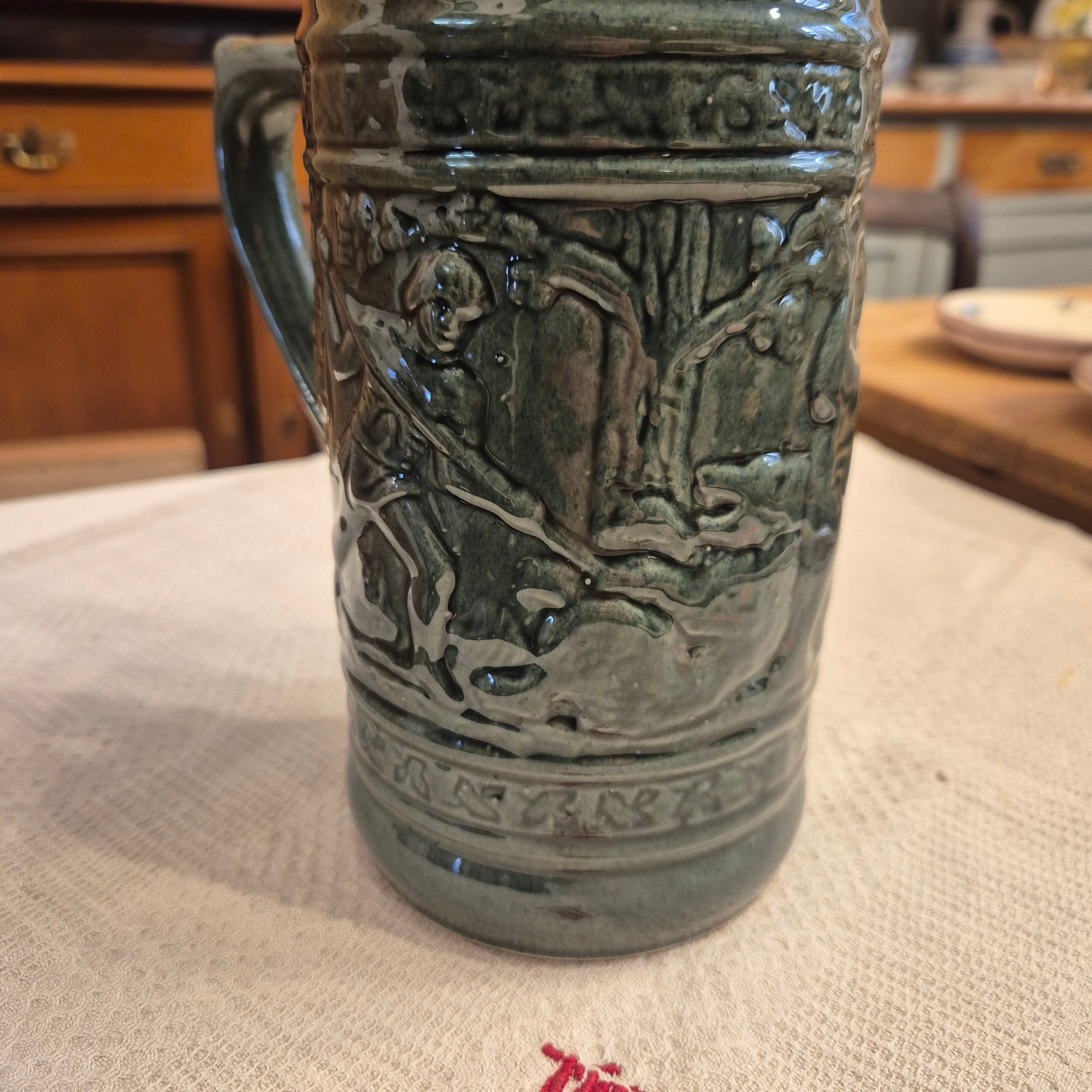 Vintage Keramik Bierkrug Grün Geschenk oder auch als Vase