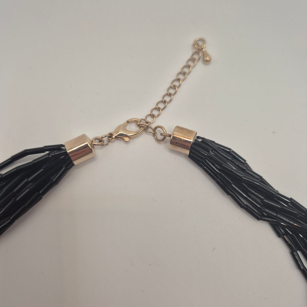 Vintage Statement-Kette | Schwarze Glasperlen | Mehrreihig