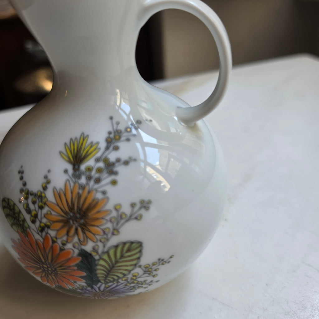Vintage Kaiser Porzellan Henkelvase – Bauchige Vase mit Blumen-Dekor & Goldrand – W. Germany