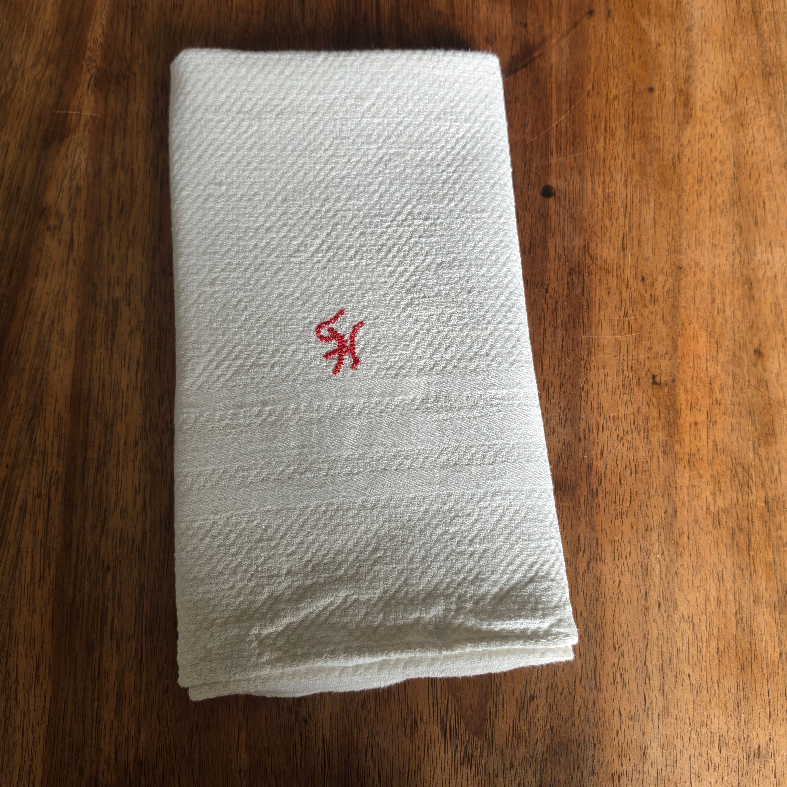 Antikes 20er Jahre Küchen-& Geschirrtuch Leinen/Baumwolle weiß Monogramm S.H.