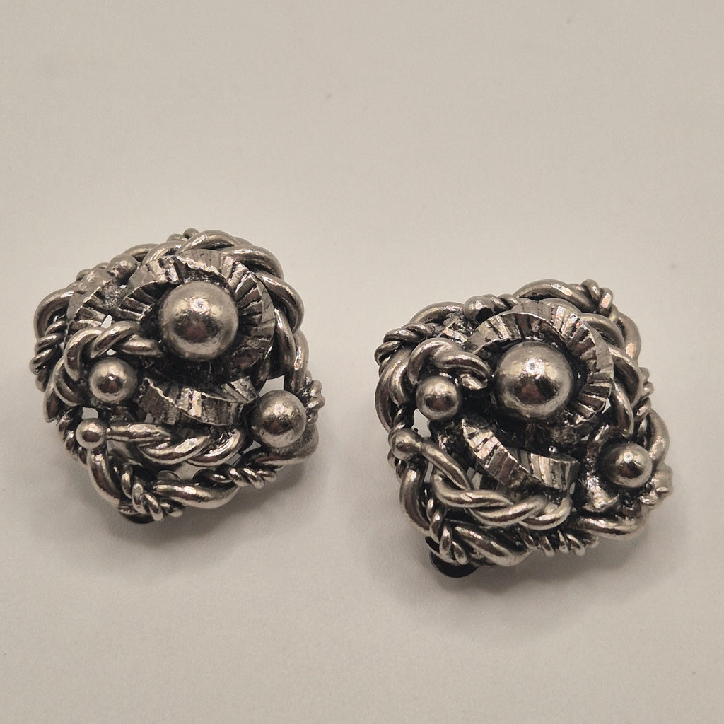 Vintage 50er Jahre Massive Runway Ohrringe / Made in West Germany Statement Clips Silber