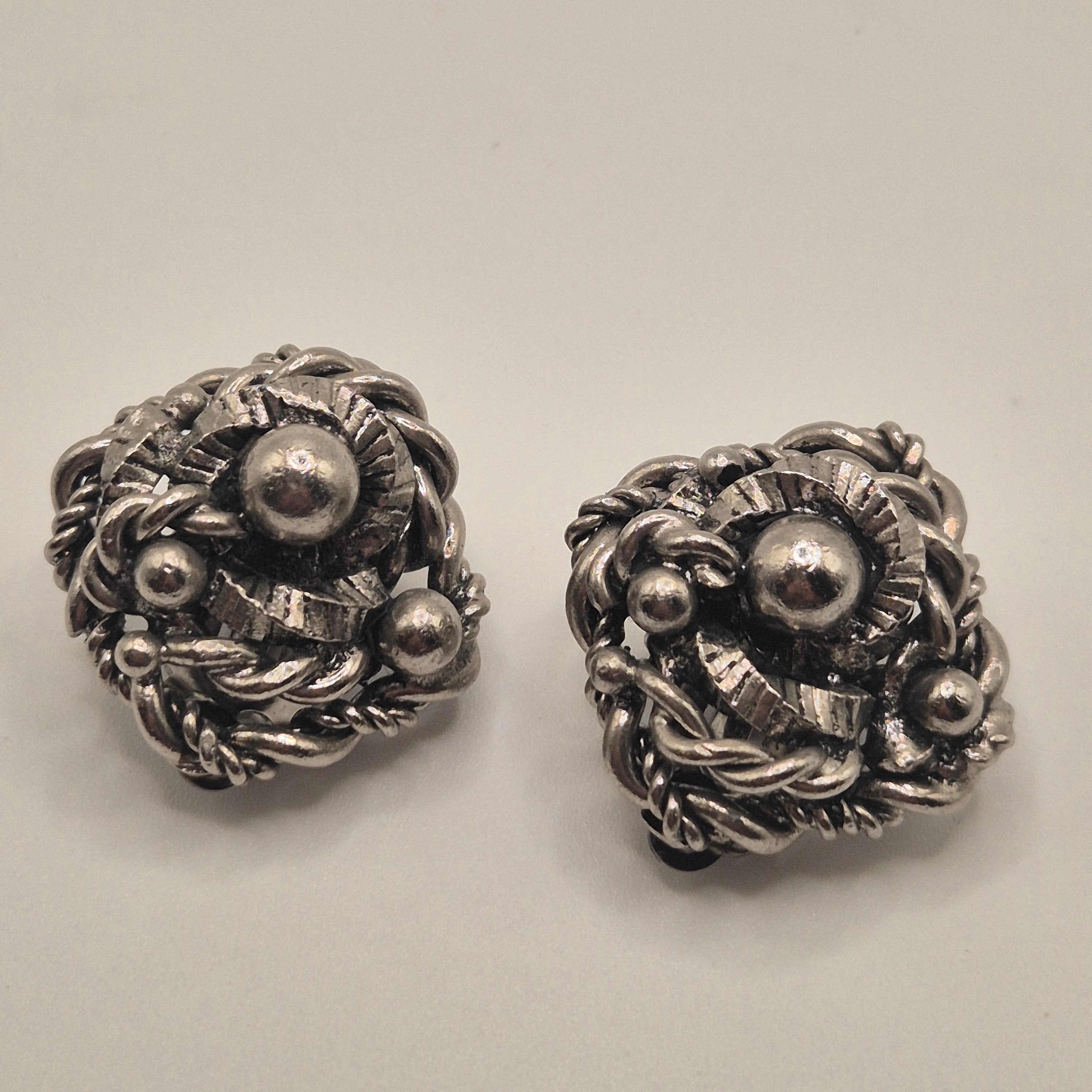 Vintage 50er Jahre Massive Runway Ohrringe / Made in West Germany Statement Clips Silber