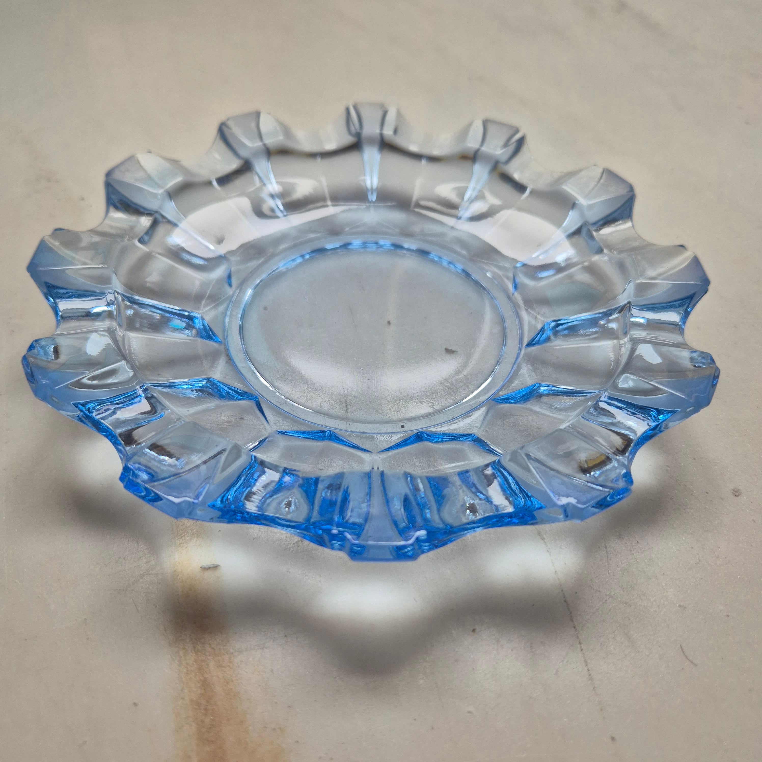 Vintage Teller blau transparent Glasschale