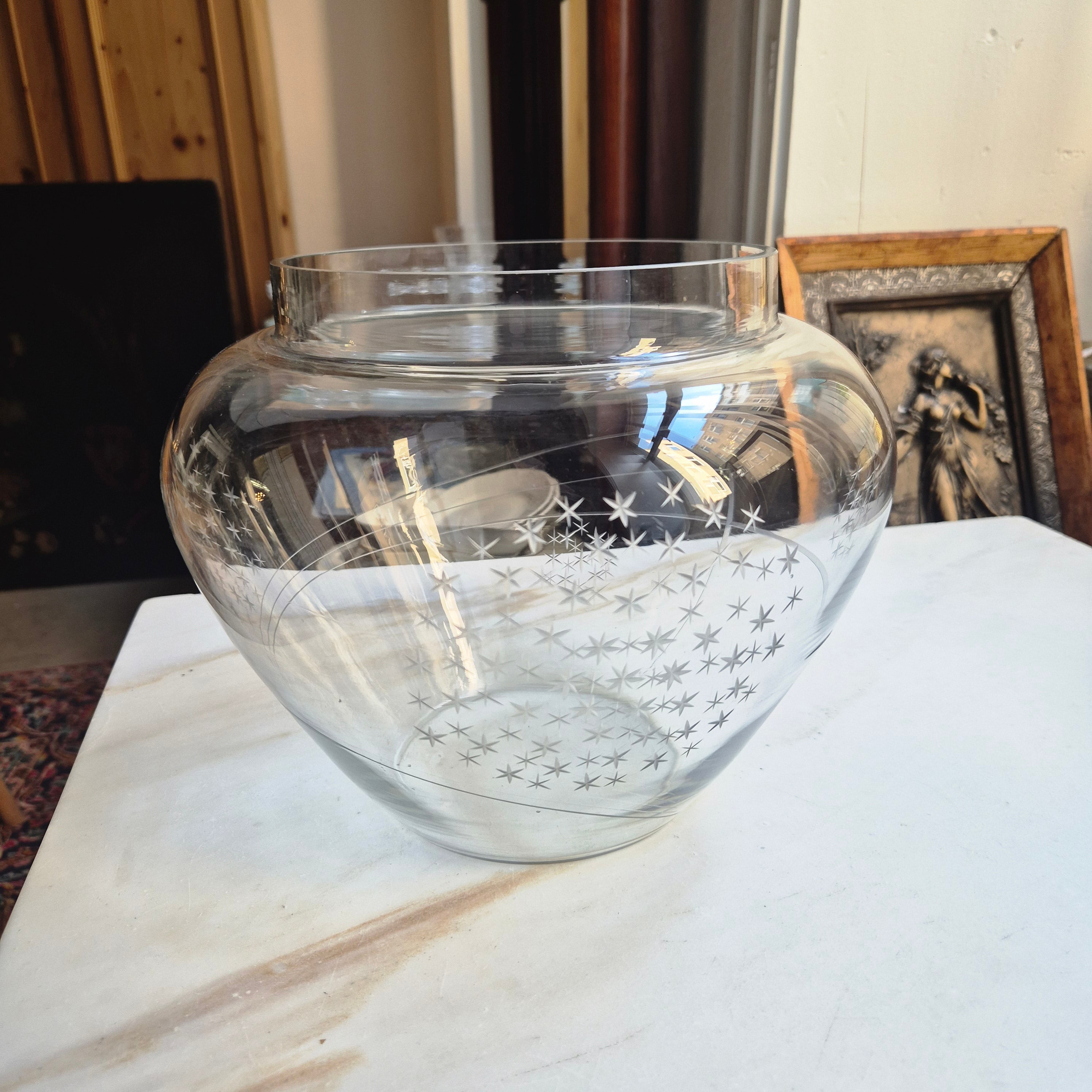 Große Vintage Glas Vase 70er Jahre Blumen