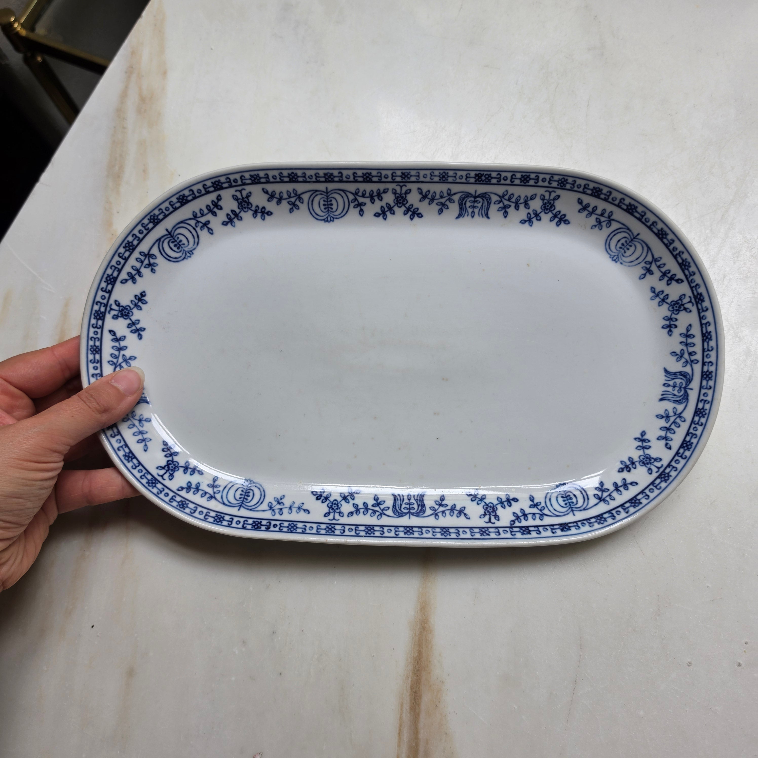 Kahla Zwiebelmuster Servierplatte – Ovale Vintage Porzellanplatte - Kobaltunterglasur