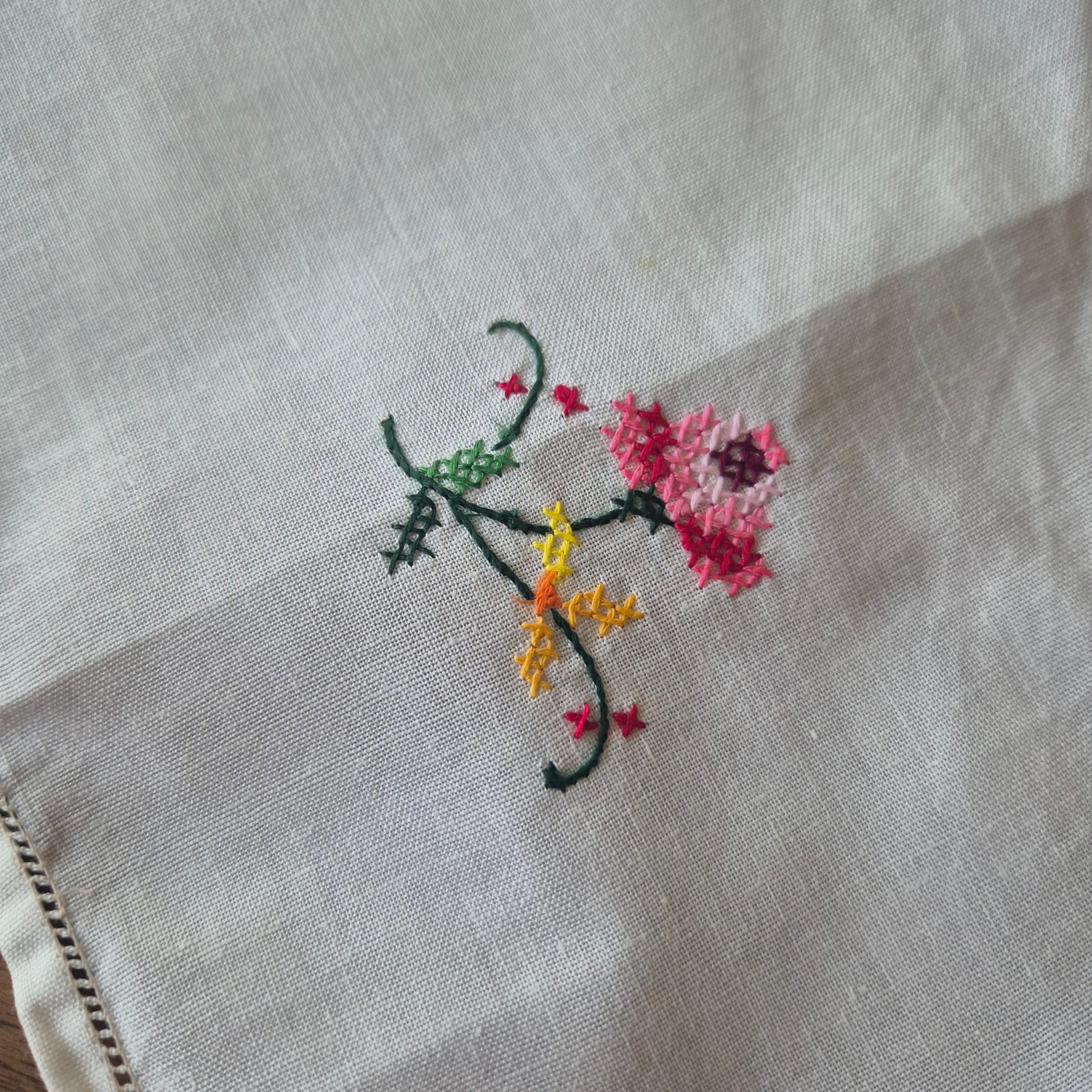 Vintage WEST GERMANY Tischdecke bestickt mit Rosen Handgemacht KADEWE 80x80cm