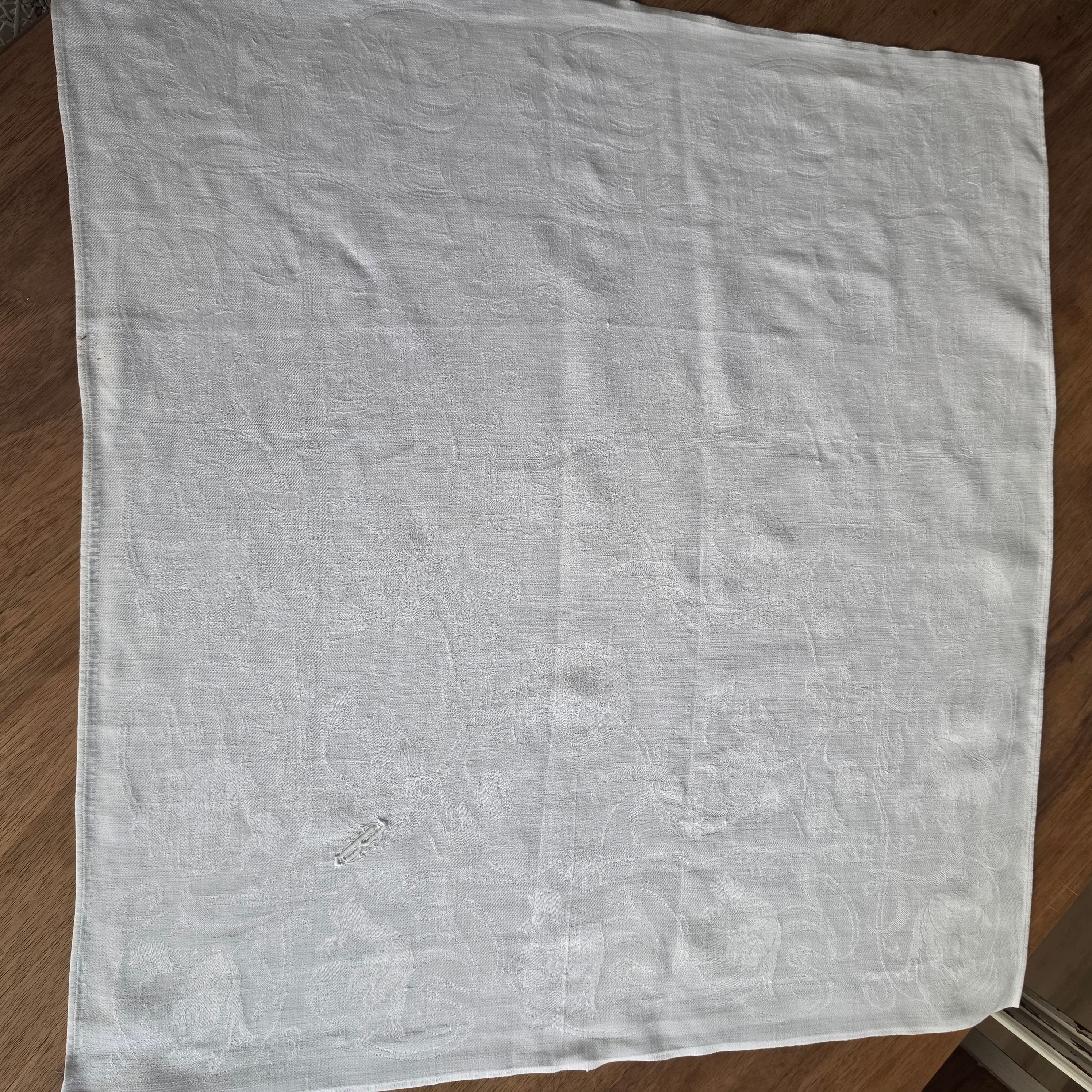Antike Damast-Serviette - Mitteldecke mit kunstvollem Jugendstil-Muster & Monogramm „B“ - 60x65cm