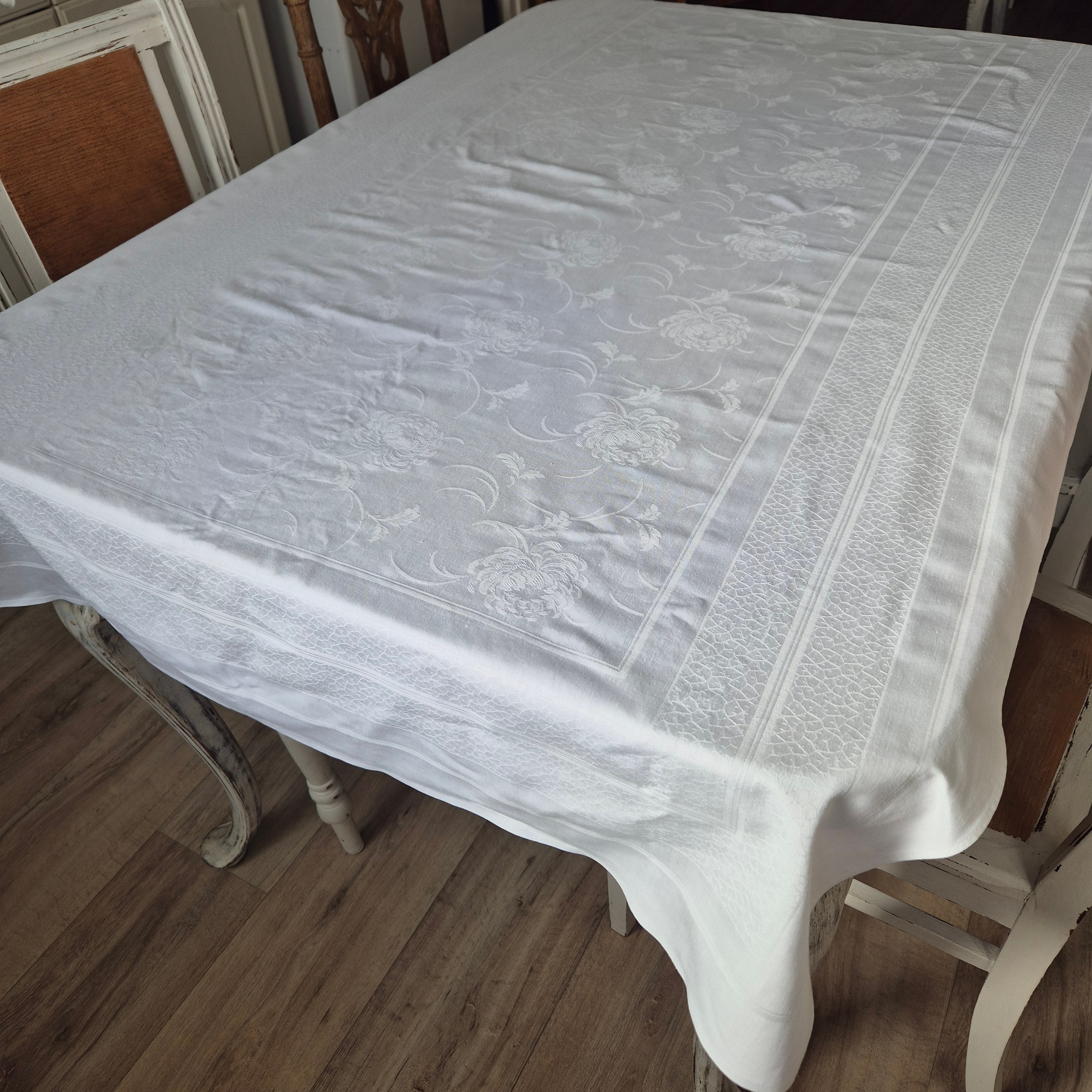 Vintage Tischdecke Damast weiß 95x160cm