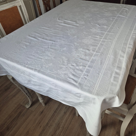Vintage Tischdecke Damast weiß 95x160cm