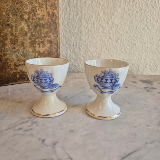 2x Antike Porzellan Eierbecher WIE echt Tuppack China Blau Tiefenfurt Blau Weiß