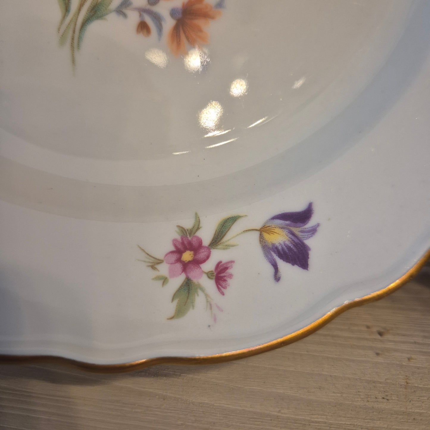 9x Antike Bavaria Porzellan Kuchenteller mit Blumenmotiv Goldrand