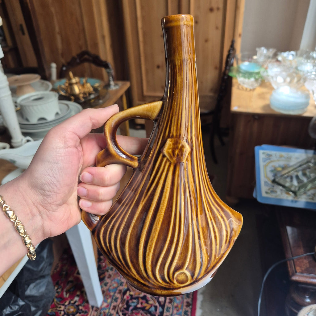 Braune Keramik Vase Krug glasiert 60er Jahre mit Henkel Midcentury