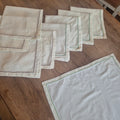 9x Grüne Stoffservietten Vintage 47x47cm Grün und brauner Rand Baumwolle Leinen