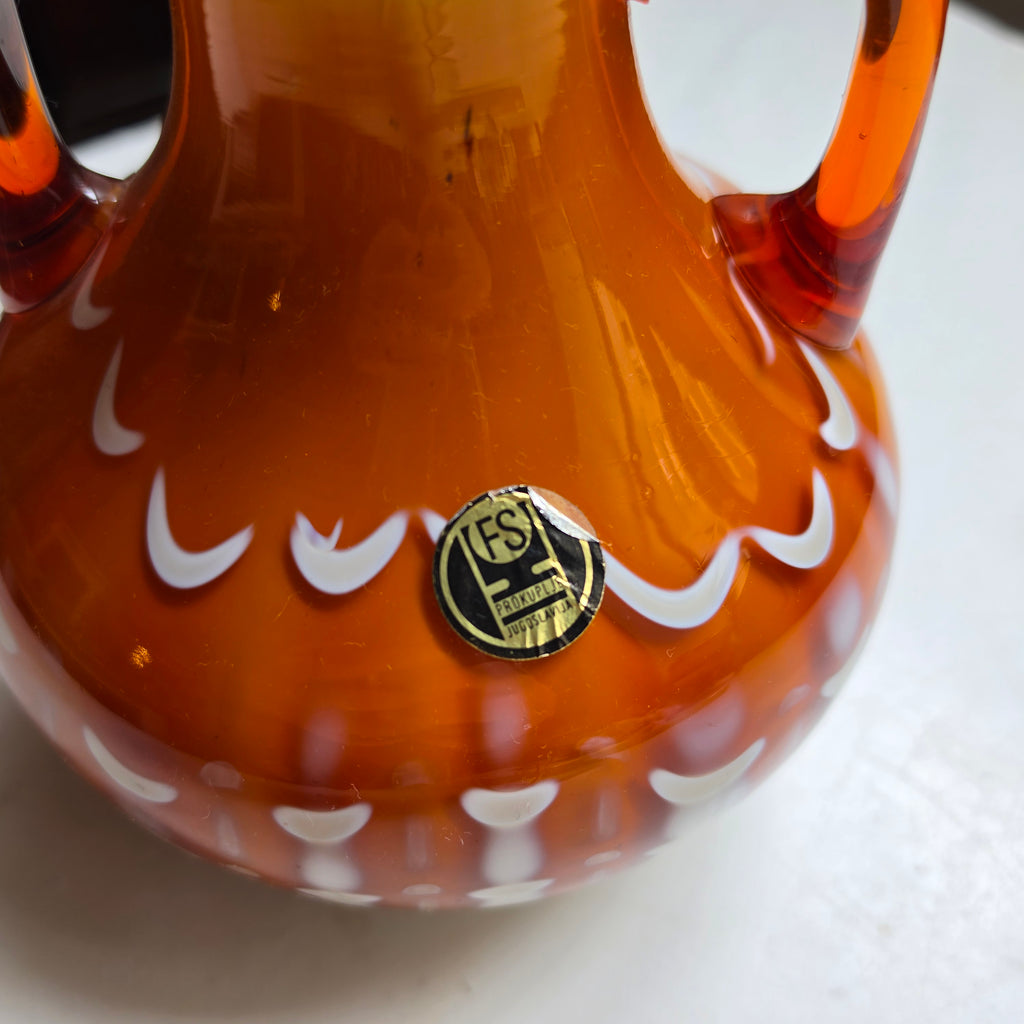 Vintage Kunstglas Henkelvase – FS Prokuplje – Jugoslawien 70er Jahre