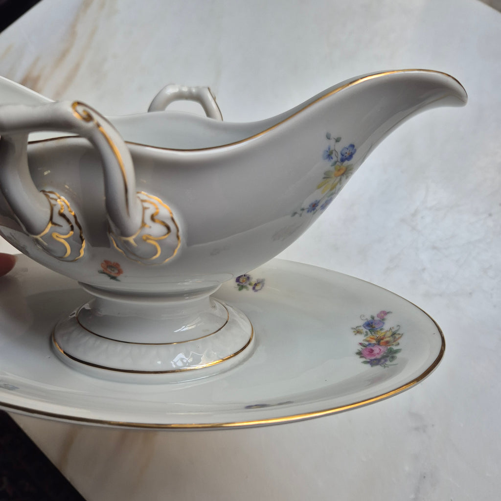 Antike Saucen Sauciere Schüssel Blumenmalerei Porzellan Goldrand Rosenthal