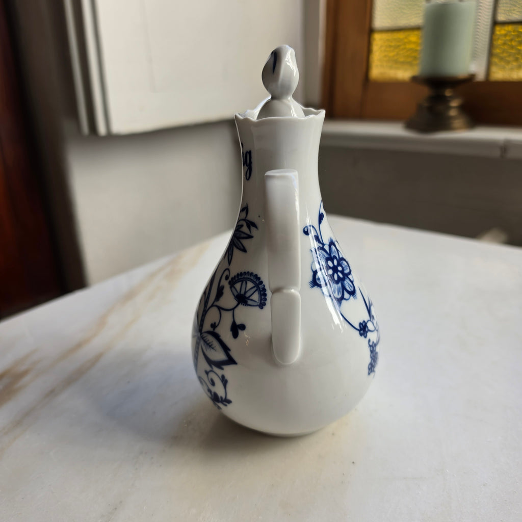 Altes Essig Kännchen mit Deckel Indisch Blau Strohblume Vintage Essigspender Ölspender