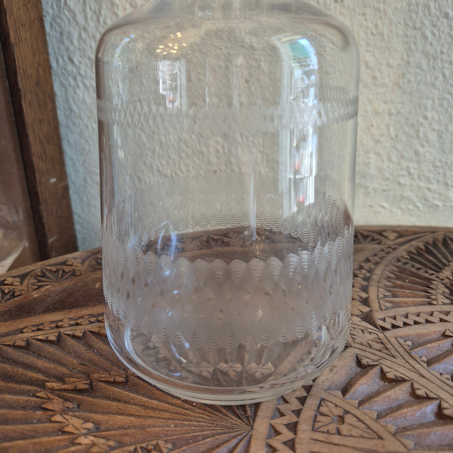 Edle Jugendstil Karaffe Glas geschliffen Muster für Wein
